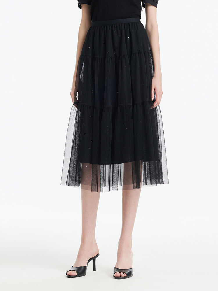 Sequins Tulle Tiered Women Half Skirt GOELIA