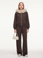 Zip-Up Jacket And Pants Two-Piece Set With Detachable Faux Fur Collar GOELIA