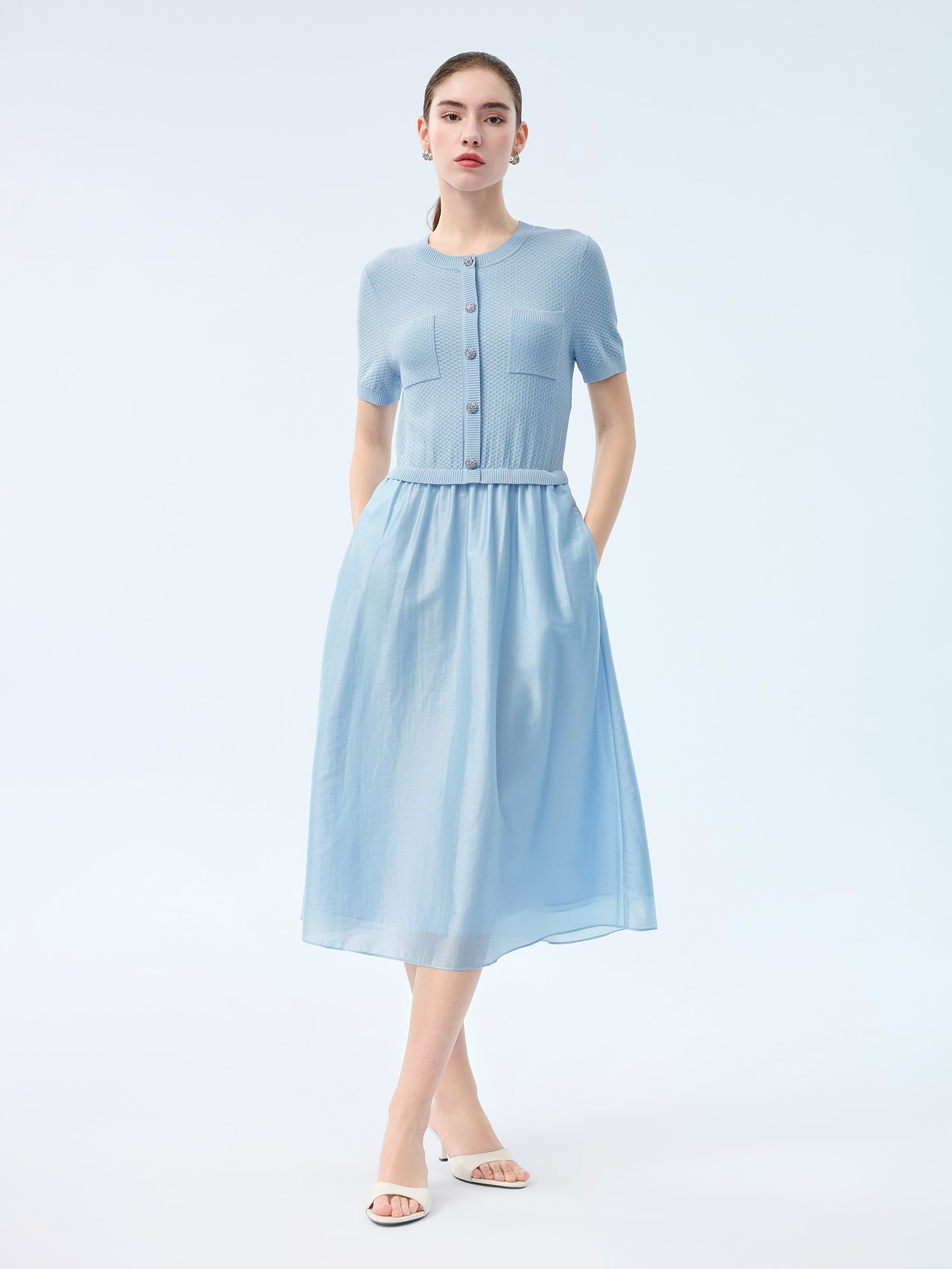 Lyocell Blend Patchwork Women Midi Dress GOELIA