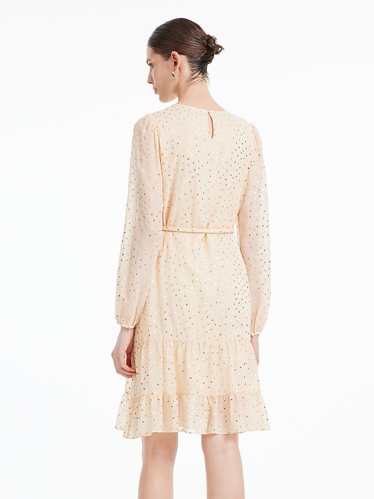 10 Momme Silk Polka Dot Midi Dress With Belt GOELIA