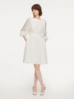 Jacquard Boat Neck Women Midi Dress With Detachable Flower GOELIA
