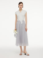 [Preview] Elastic Waist A-Line Pleated Women Mesh Skirt GOELIA