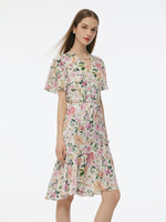 19MM Mulberry Silk Floral Print V-Neck Women Wrap Midi Dress GOELIA
