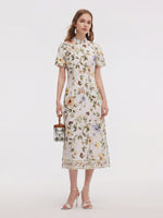 Tencel Linen Blend Floral Print Women Qipao Maxi Dress GOELIA