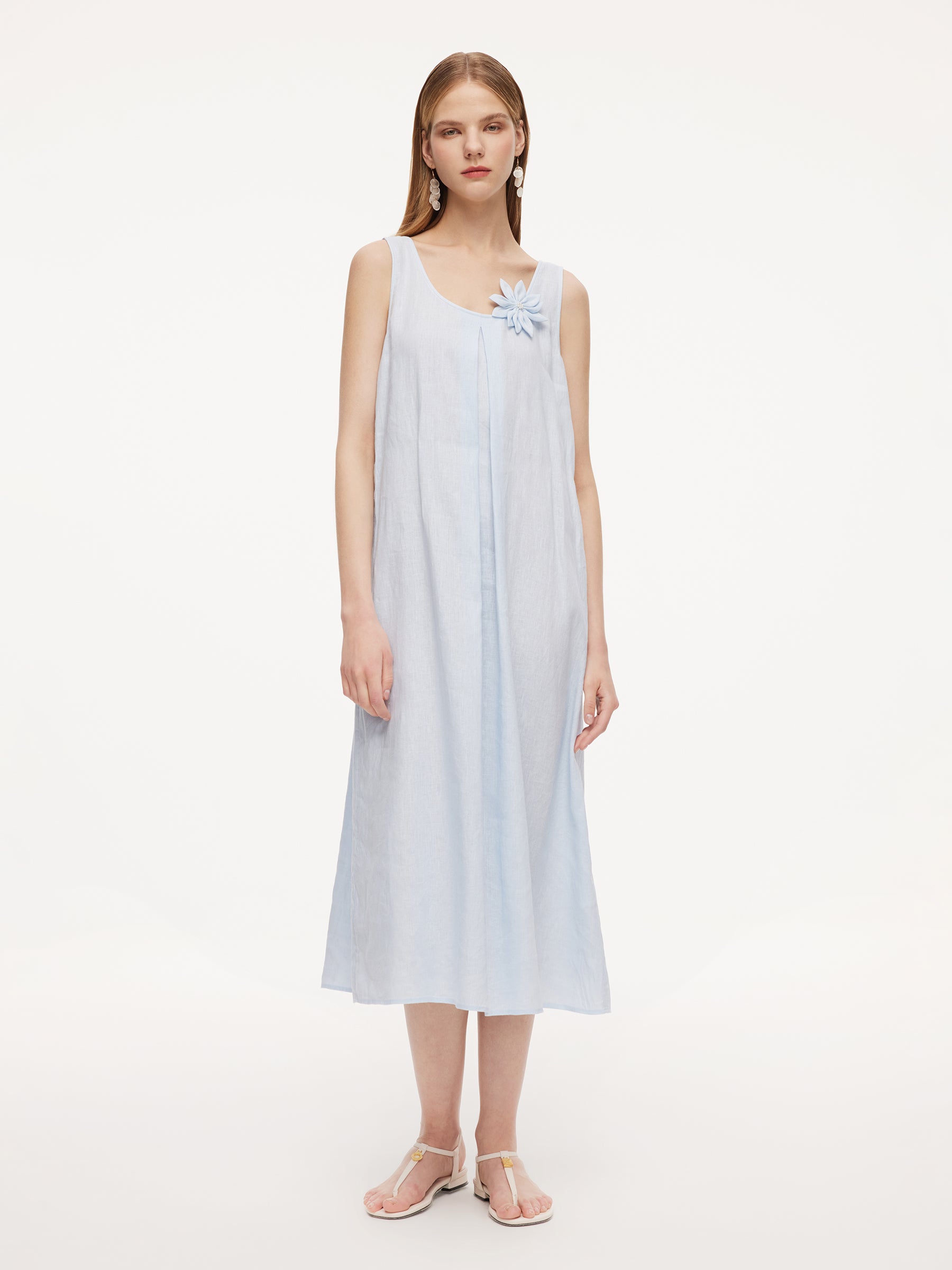 100% Linen Women Sleeveless Maxi Dress GOELIA