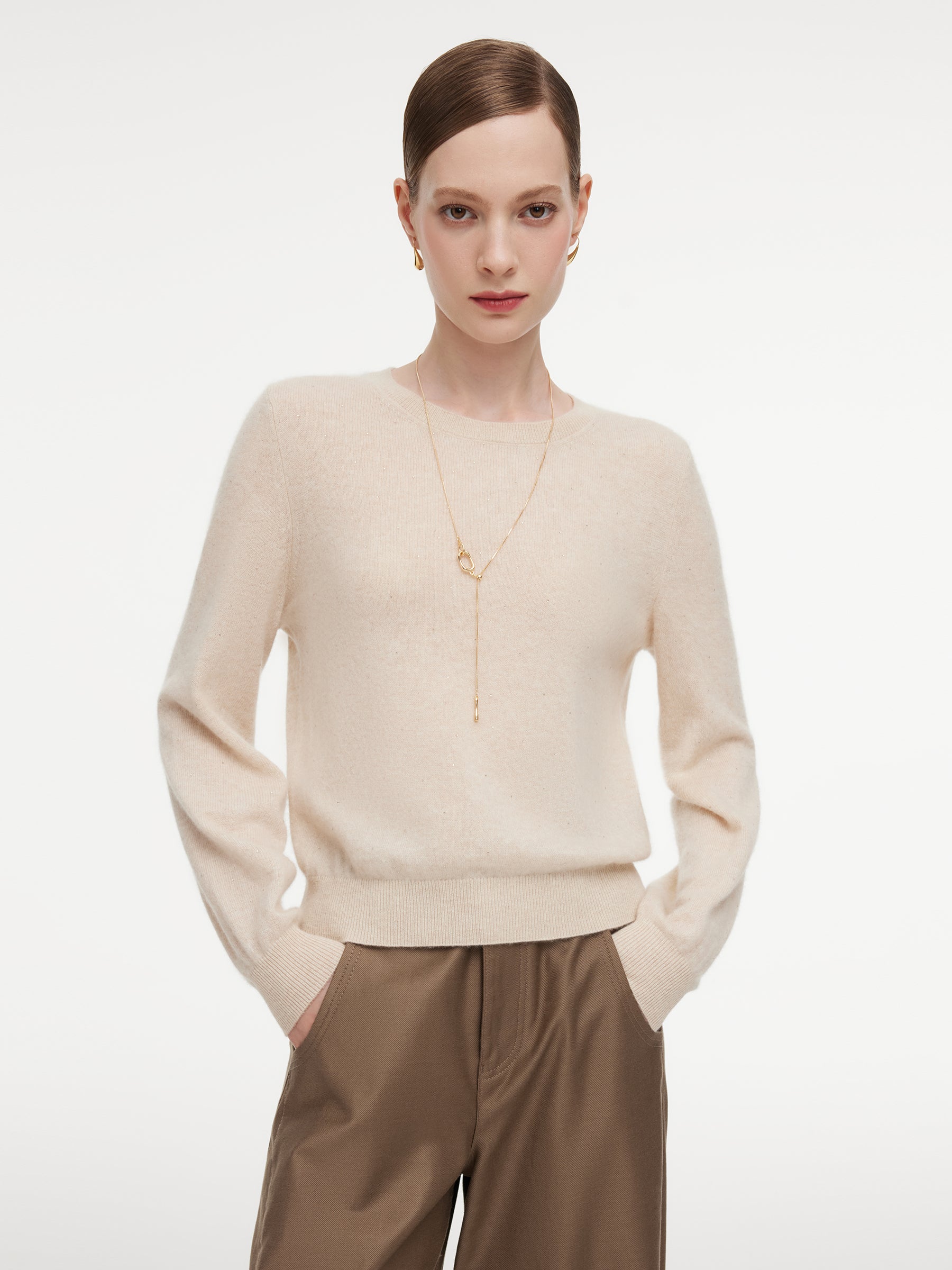100% Cashmere Rhinestone Women Sweater GOELIA