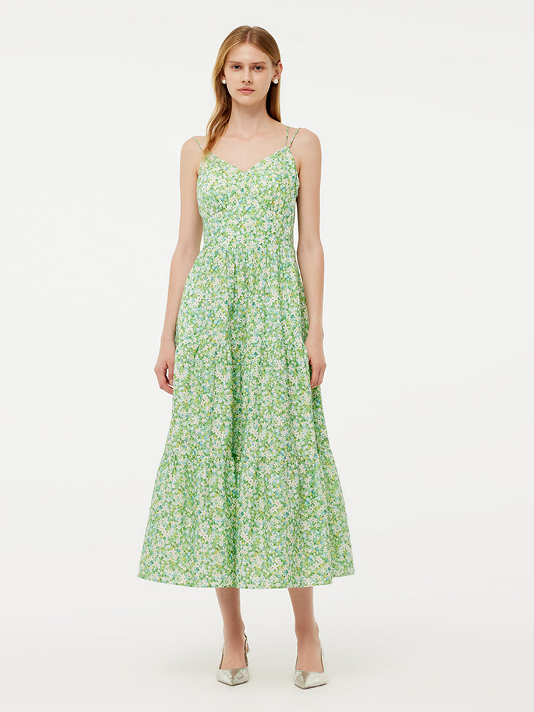 Cotton Floral Print Women Slip Maxi Dress With Detachable Bra Pads GOELIA