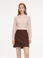 Jacquard Textured Ruffle Neck Women Knit Top GOELIA