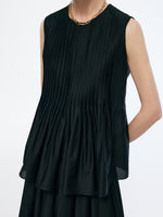 Tencel Blend Ruffle Hem Pleated Tank Top And A-Line Skirt Two-Piece Set GOELIA