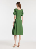 Square Neck Puff Sleeves Women Midi Dress GOELIA