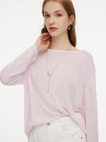 Triacetate Linen Cotton Blend Boat Neck Women Lightweight Knit Top GOELIA