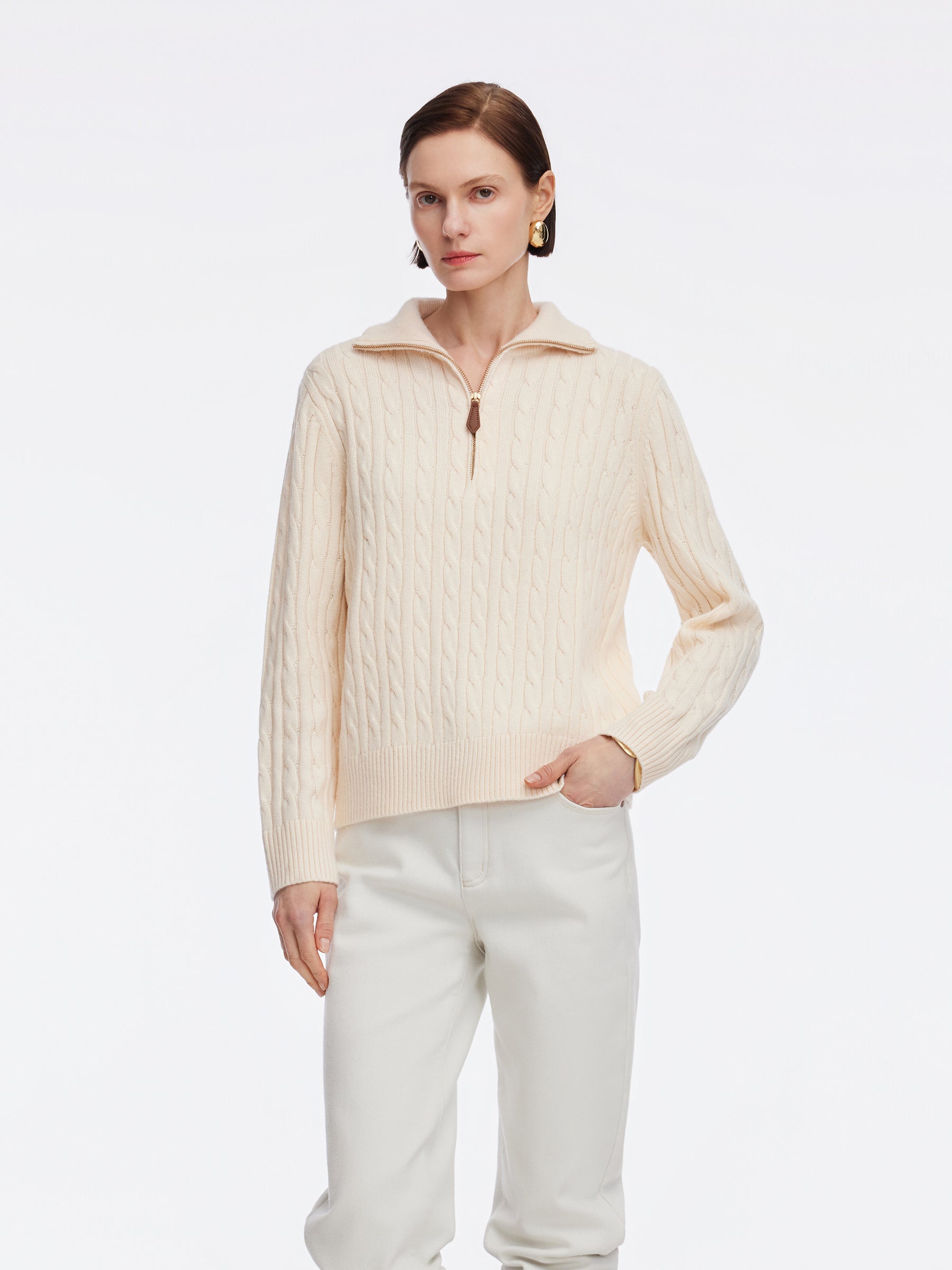 Wool Blend Half-Zip Women Sweater GOELIA