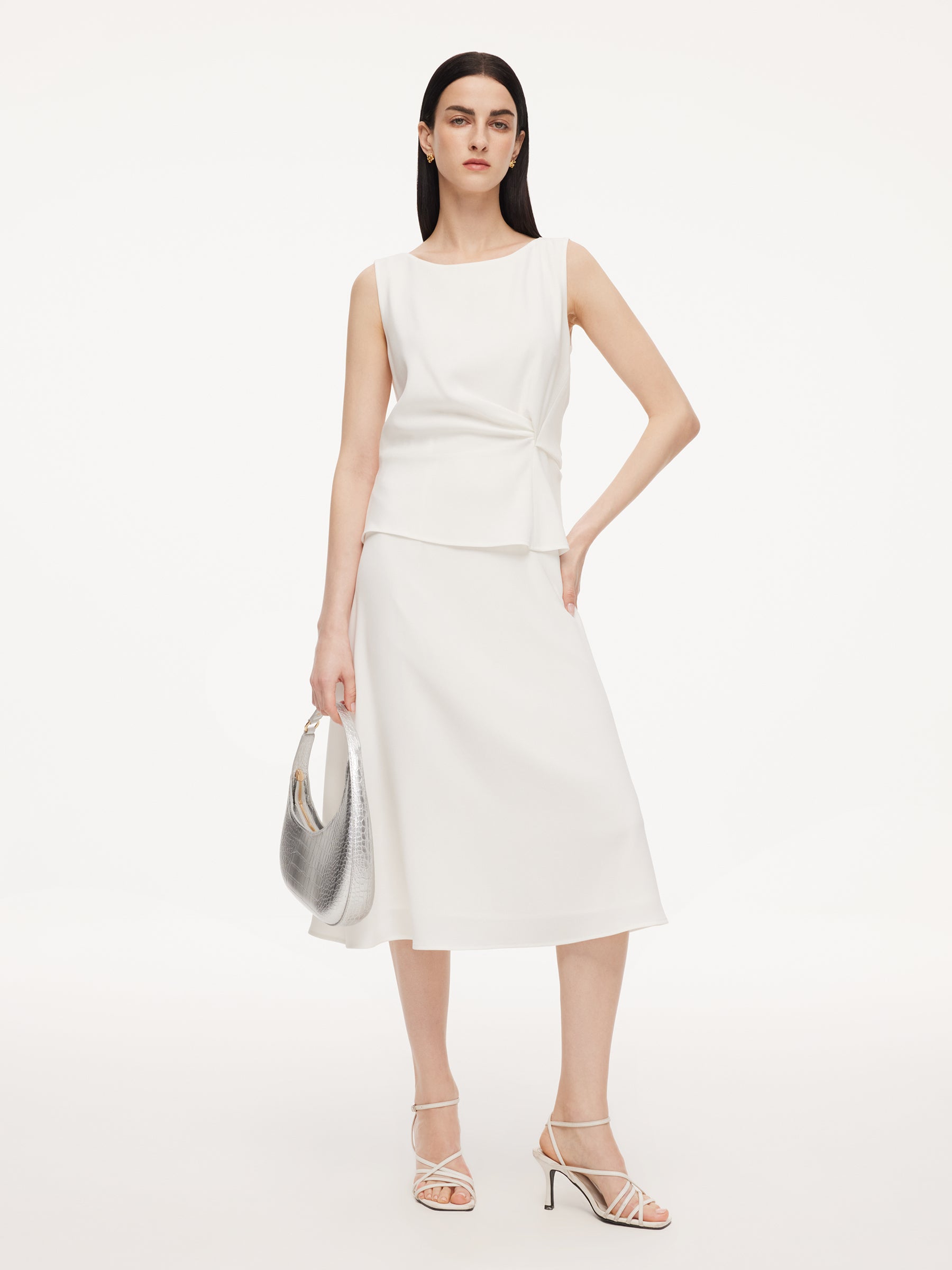 Triacetate Blend Mock Layered Women Sleeveless Midi Dress GOELIA