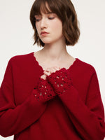 100% Wool V-Neck Women Sweater GOELIA