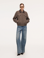 Washable Wool Contrast Leather Collar Women Jacket GOELIA