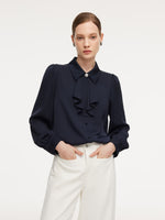 22MM Mulberry Silk Women Shirt With Detachable Ruffle Detail GOELIA