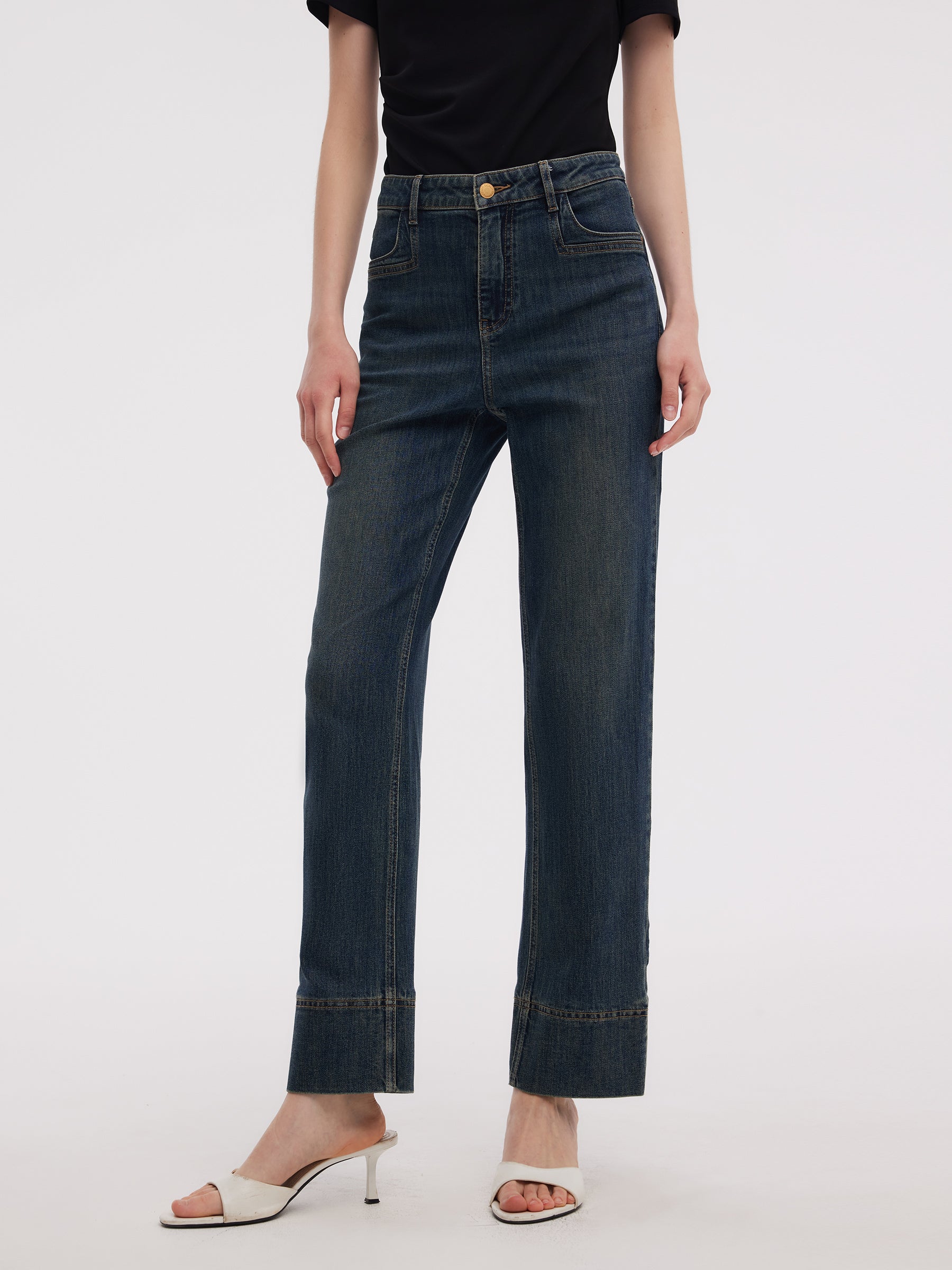 Denim Women Ankle-Length Cuffed Jeans GOELIA