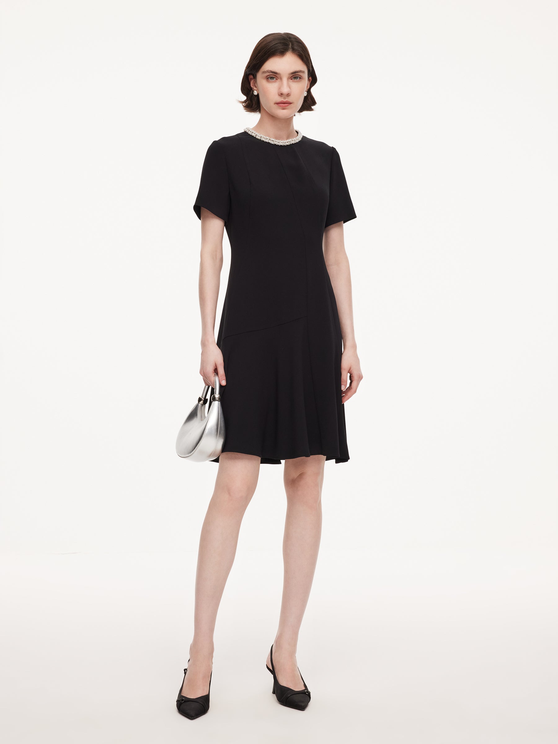 Triacetate Blend Beaded Neck Women Mini Dress GOELIA