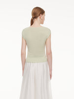 Tencel Mulberry Silk Cowl Neck Women Cap Sleeve Knit Top GOELIA