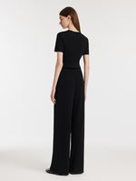 Acetate Crop T-shirt And Straight Pants Two-Piece Set GOELIA