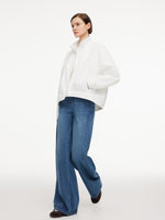 Cotton Blend Bubble Hem Women Crinkle Cropped Zip Jacket GOELIA