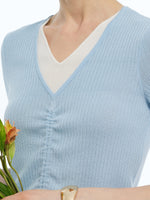 Lyocell Blend Drawstring Women Patchwork Knit Top GOELIA