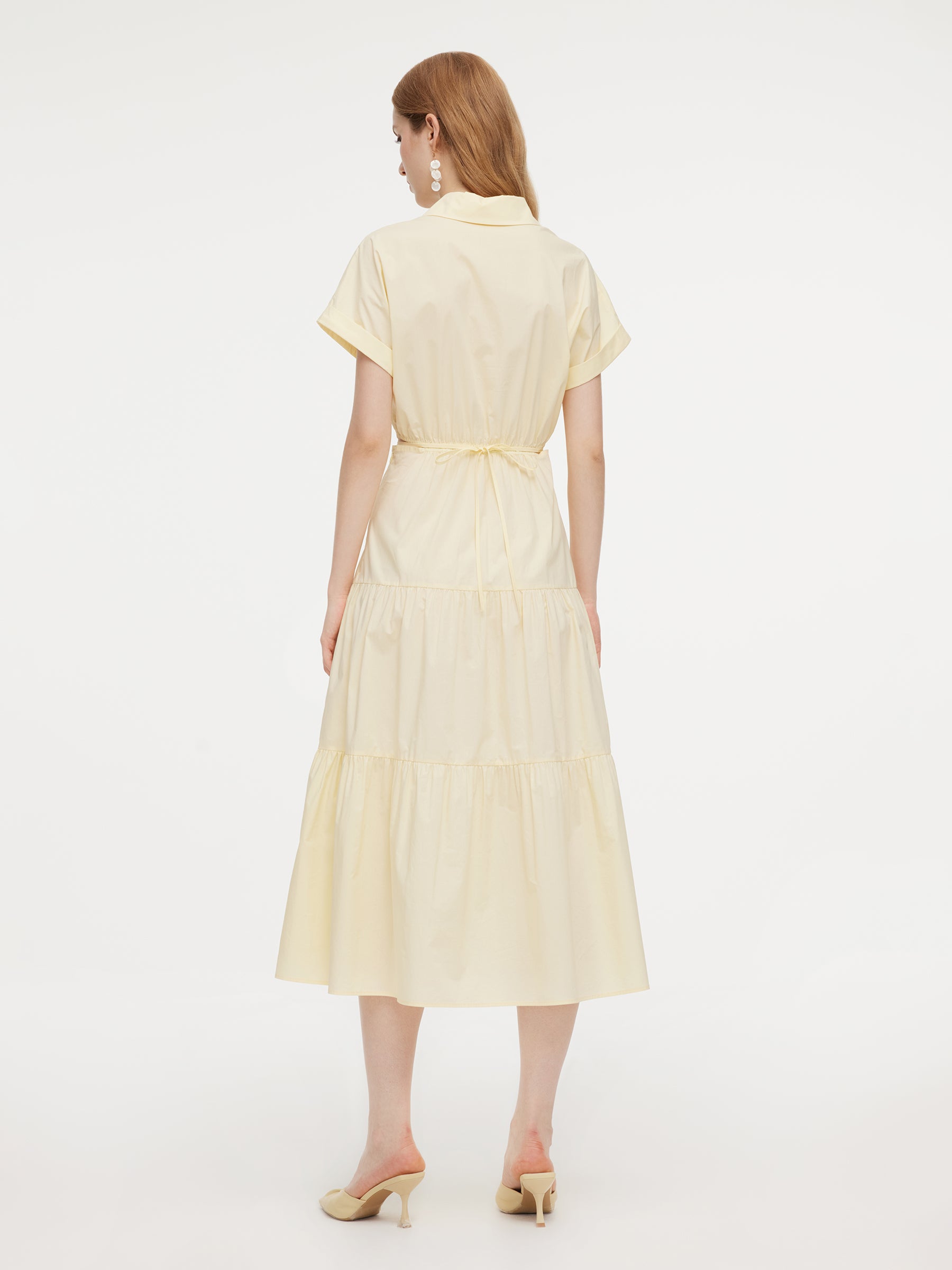 100% Cotton V-Neck Back Tie Women Maxi Shirt Dress, Vanillla / M