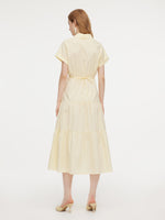 100% Cotton V-Neck Back Tie Women Maxi Shirt Dress GOELIA