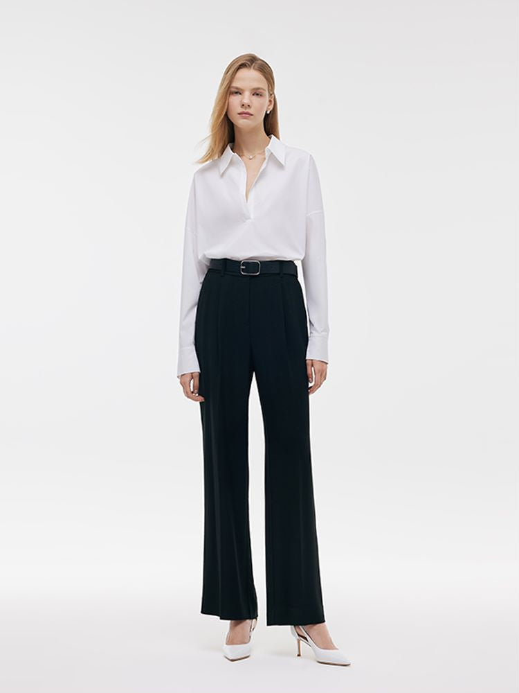 Acetate Straight Pleated Women Pants GOELIA