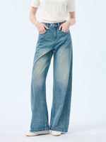 100% Cotton Denim Women Curved Leg Jeans GOELIA