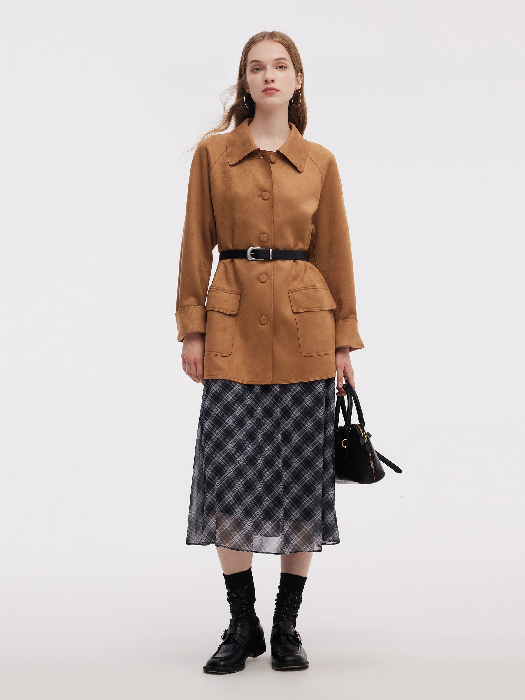 Faux Suede Women Button Up Jacket GOELIA