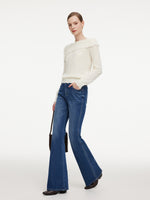 Wool Blend Rhinestone Scalloped Boat Neck Women Knit Top GOELIA