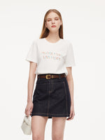 [Preview] 100% Cotton Beaded Letter Women T-Shirt GOELIA