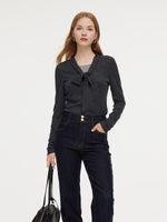 Wool Blend Mock-Layered Women Knit Top GOELIA