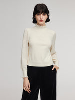 Tencel Wool Blend Ruffle Neck Women Sweater GOELIA