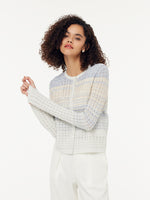 Cotton Blue And White Gradient Stripe Women Cardigan GOELIA