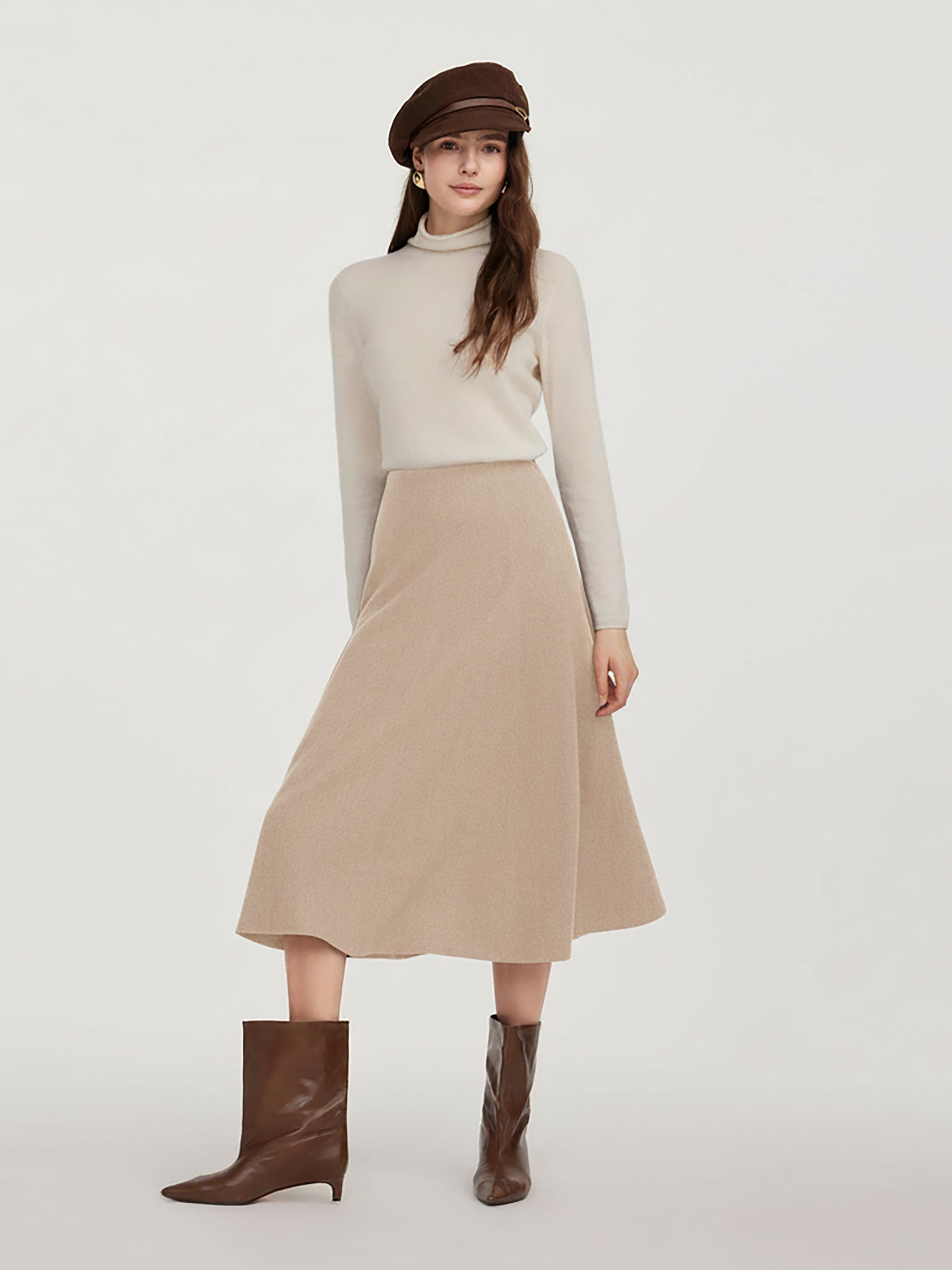 100% Washable Wool Women A-Line Flared Skirt GOELIA