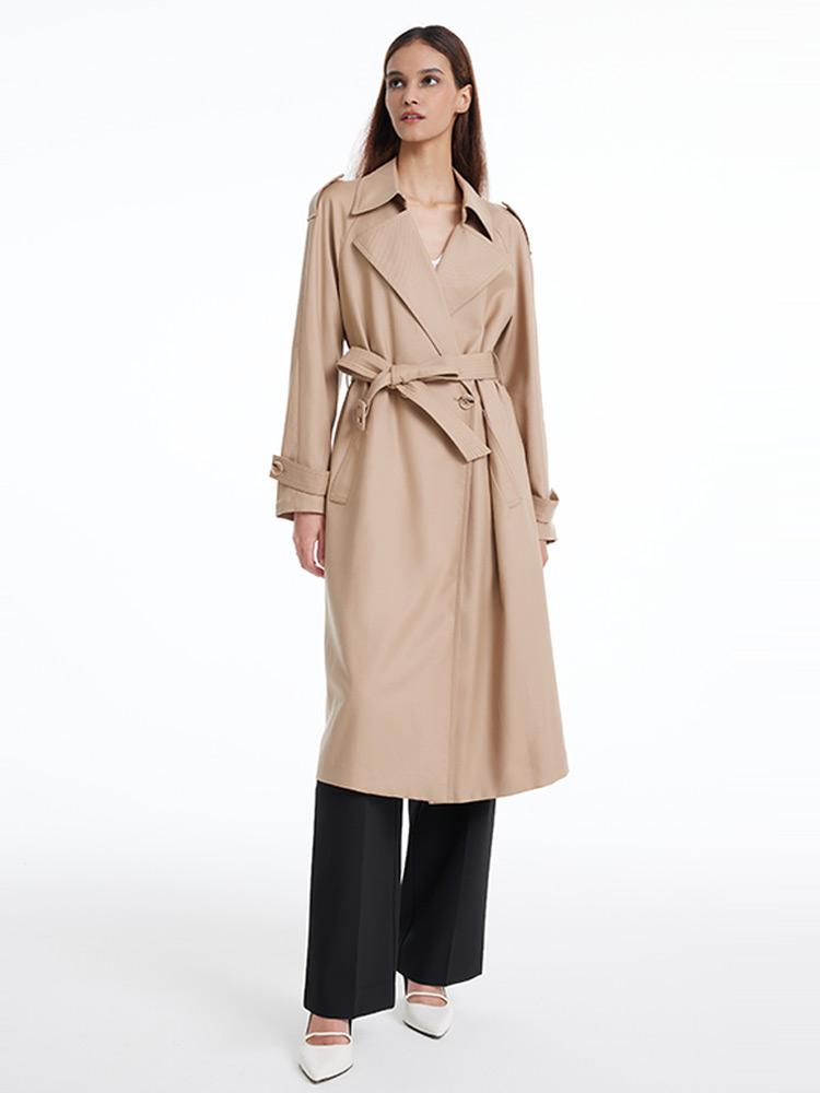 Worsted Woolen Trench Coat With Belt GOELIA