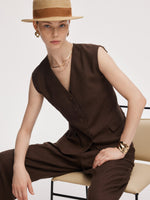 100% Linen Women V-Neck Vest GOELIA