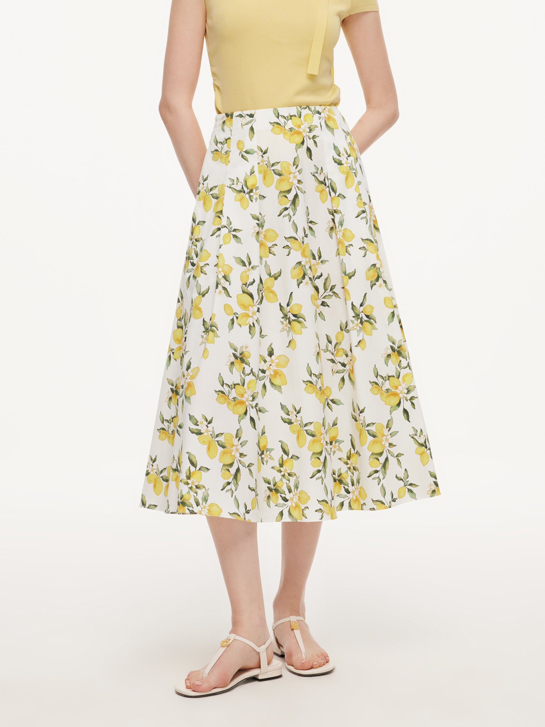 Cotton Lemon Print Women A-Line Skirt GOELIA