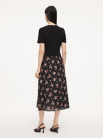 16MM Mulberry Silk Acetate Blend Patchwork Women Side Slit Maxi Dress GOELIA