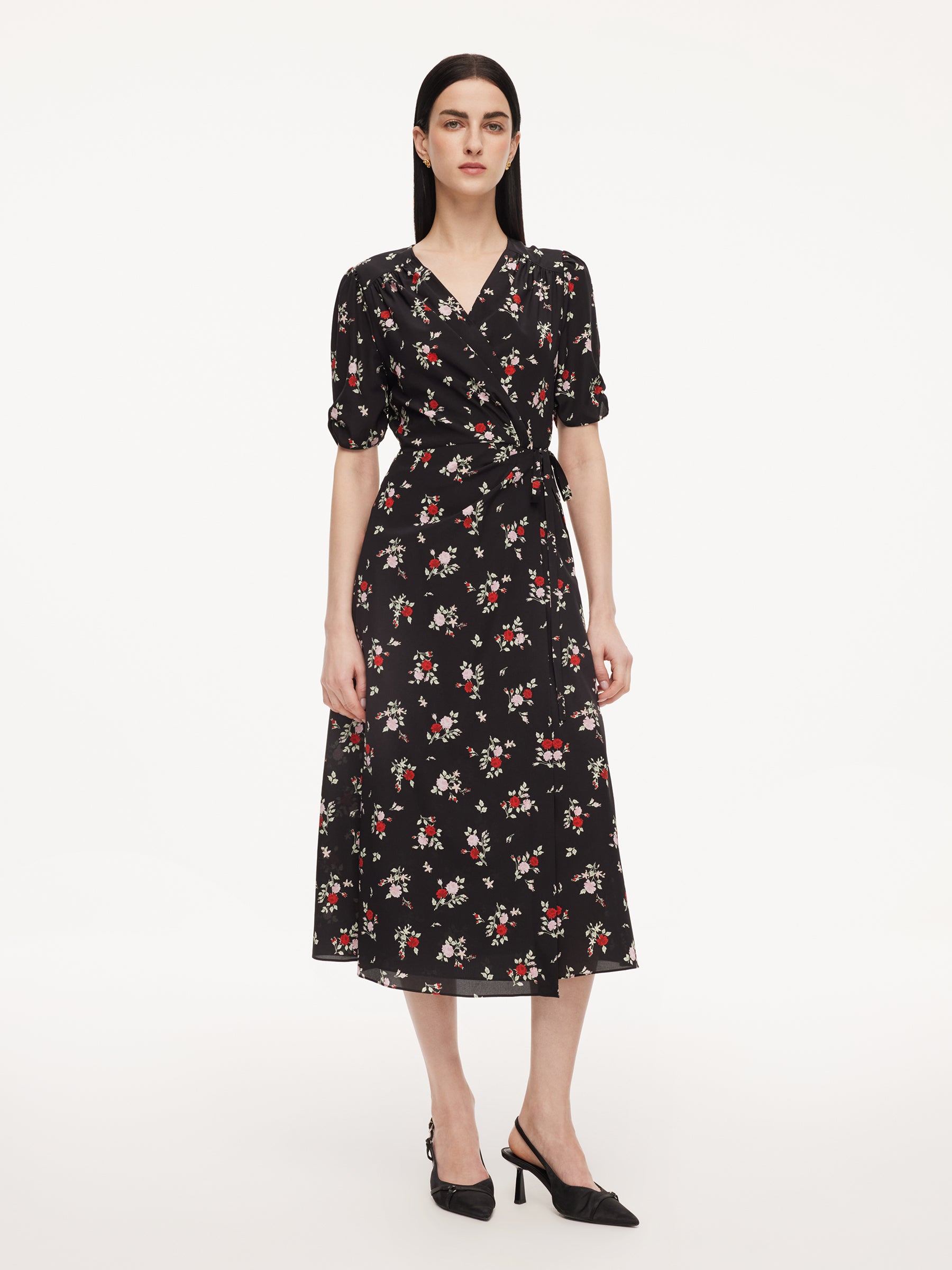 [Preview] 16MM Mulberry Silk Floral Print Women Maxi Wrap Dress GOELIA