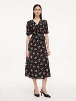 [Preview] 16MM Mulberry Silk Floral Print Women Maxi Wrap Dress GOELIA