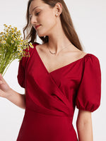 V-Neck Ruffle Cotton Midi Dress GOELIA