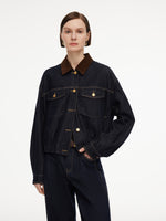 [Preview] 100% Cotton Denim Corduroy Collar Women Barn Jacket GOELIA