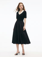 Lyocell Blend Patchwork Gather-Waisted Women Maxi Dress GOELIA