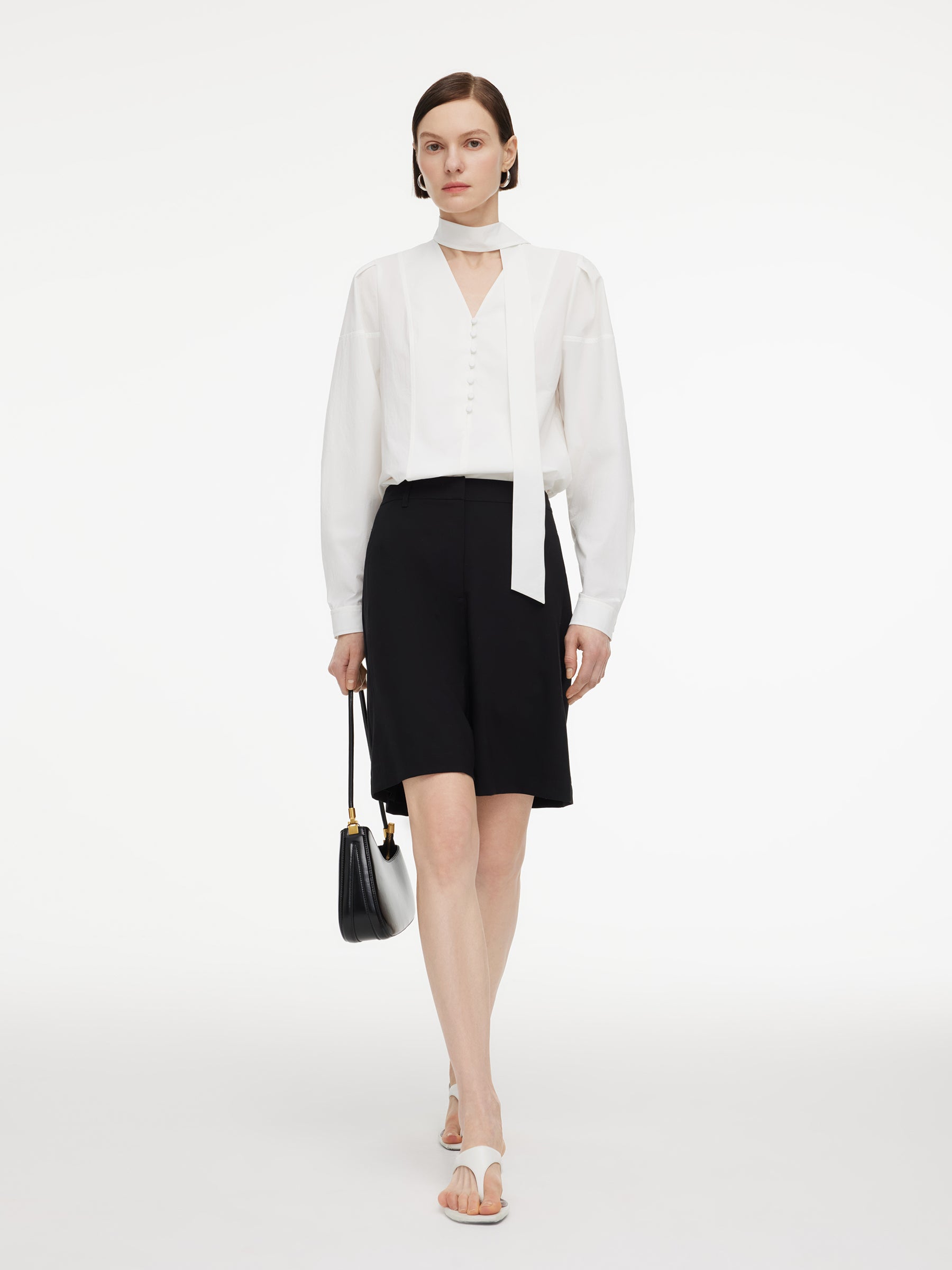 V-Neck Long Sleeve Women Blouse With Ribbon GOELIA