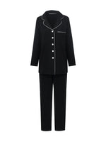 Black Long Sleeves And Pants Lapel Pajamas Two-Piece Set GOELIA