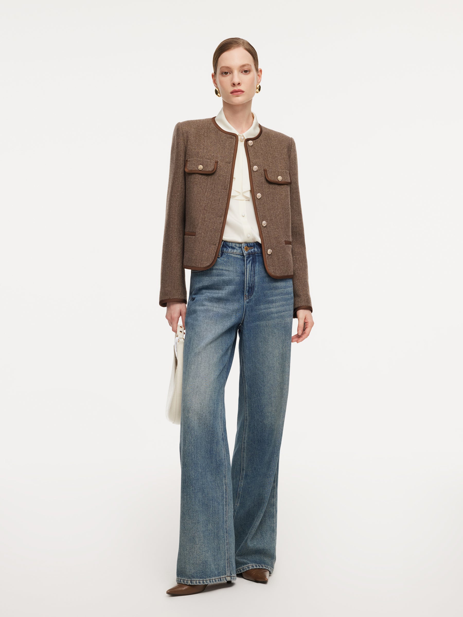 Washable Wool Single-Breasted Women Cropped Jacket GOELIA