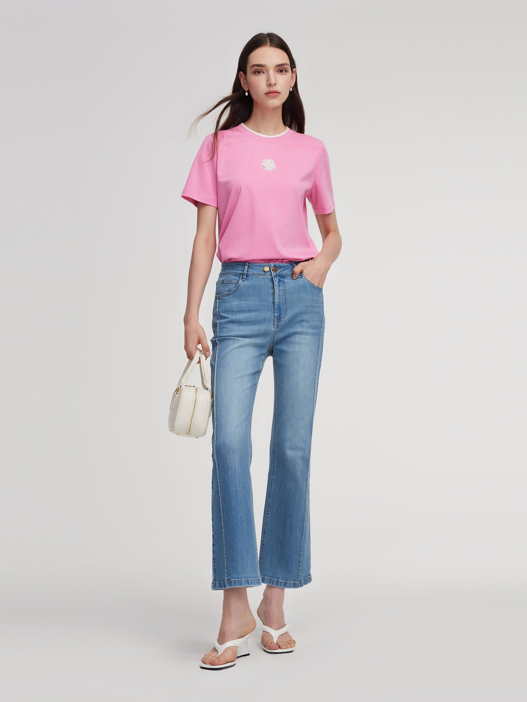 Denim Adjustable Waist Micro-Flared Women Ankle Length Jeans GOELIA